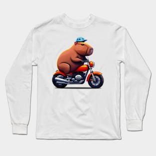 Capybara on motocycle design Long Sleeve T-Shirt